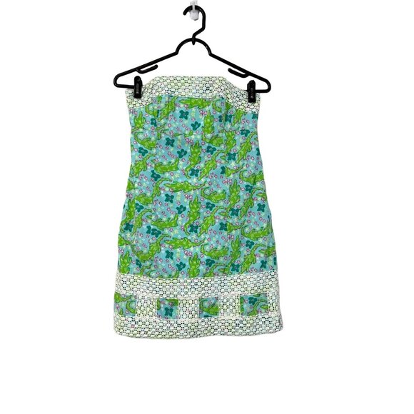 Lilly Pulitzer Womens Blue Bowen Alligator Print Alberta Lace Strapless Dress 0 - Picture 2 of 7
